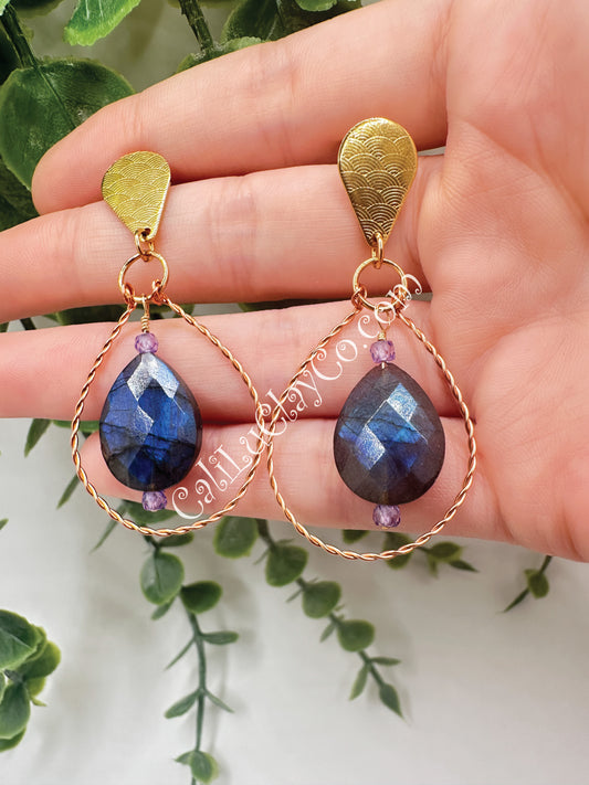 Labradorite, Tanzanite & Copper Ocean Dangles