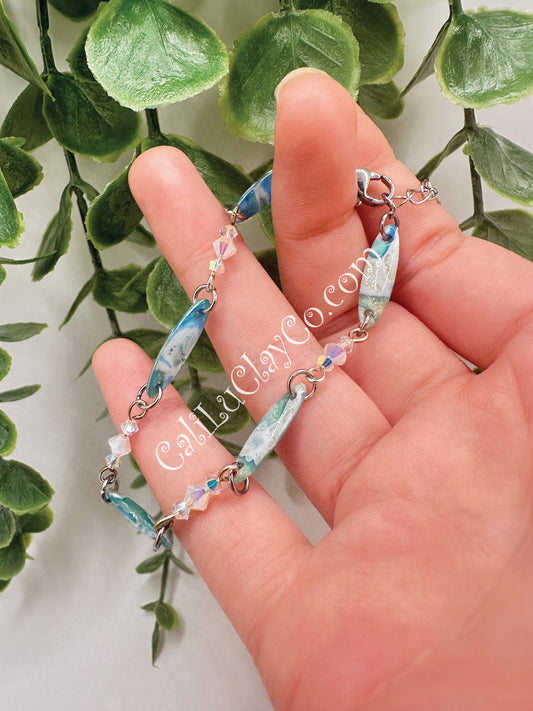 Dainty Reversible Ocean Story Bracelet with Swarovski Crystals