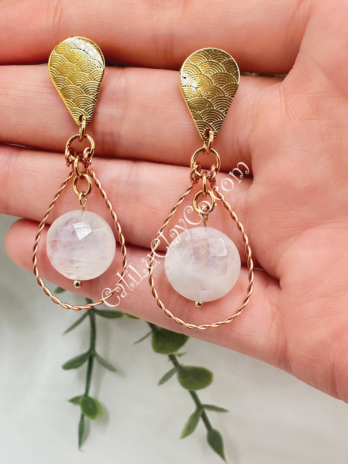 Moonstone & Copper Ocean Dangles
