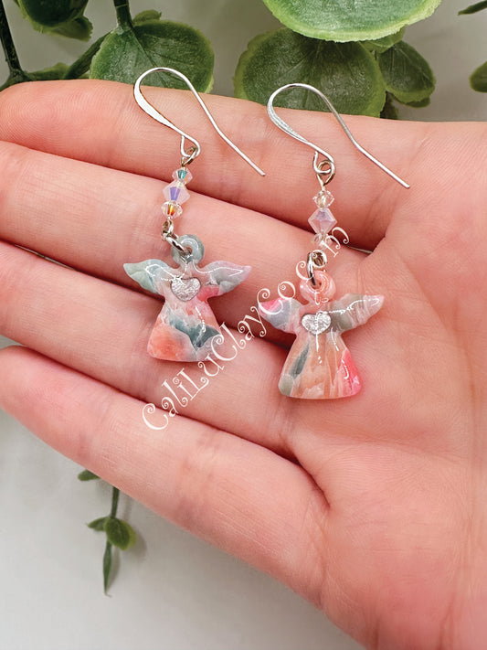Marbled Angel Dangles with Swarovski Crystals