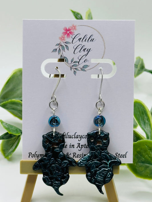 Blue and Black Sea Otters with Roses Dangles