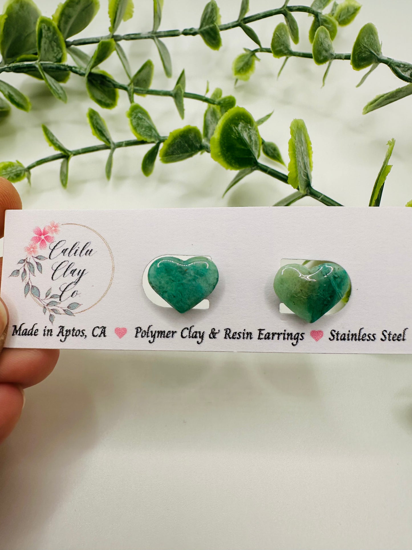 Jade Ocean Heart Studs