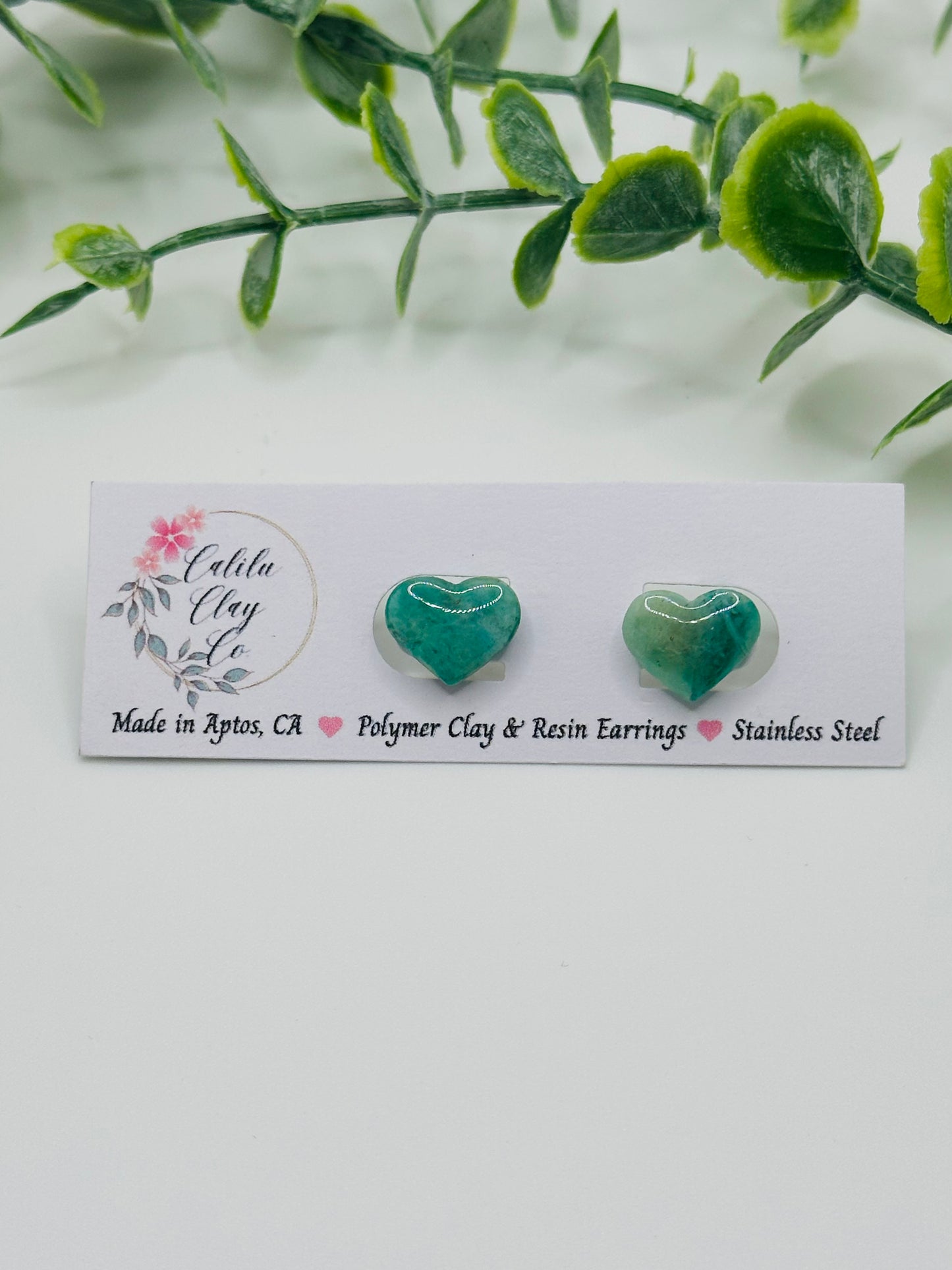 Jade Ocean Heart Studs