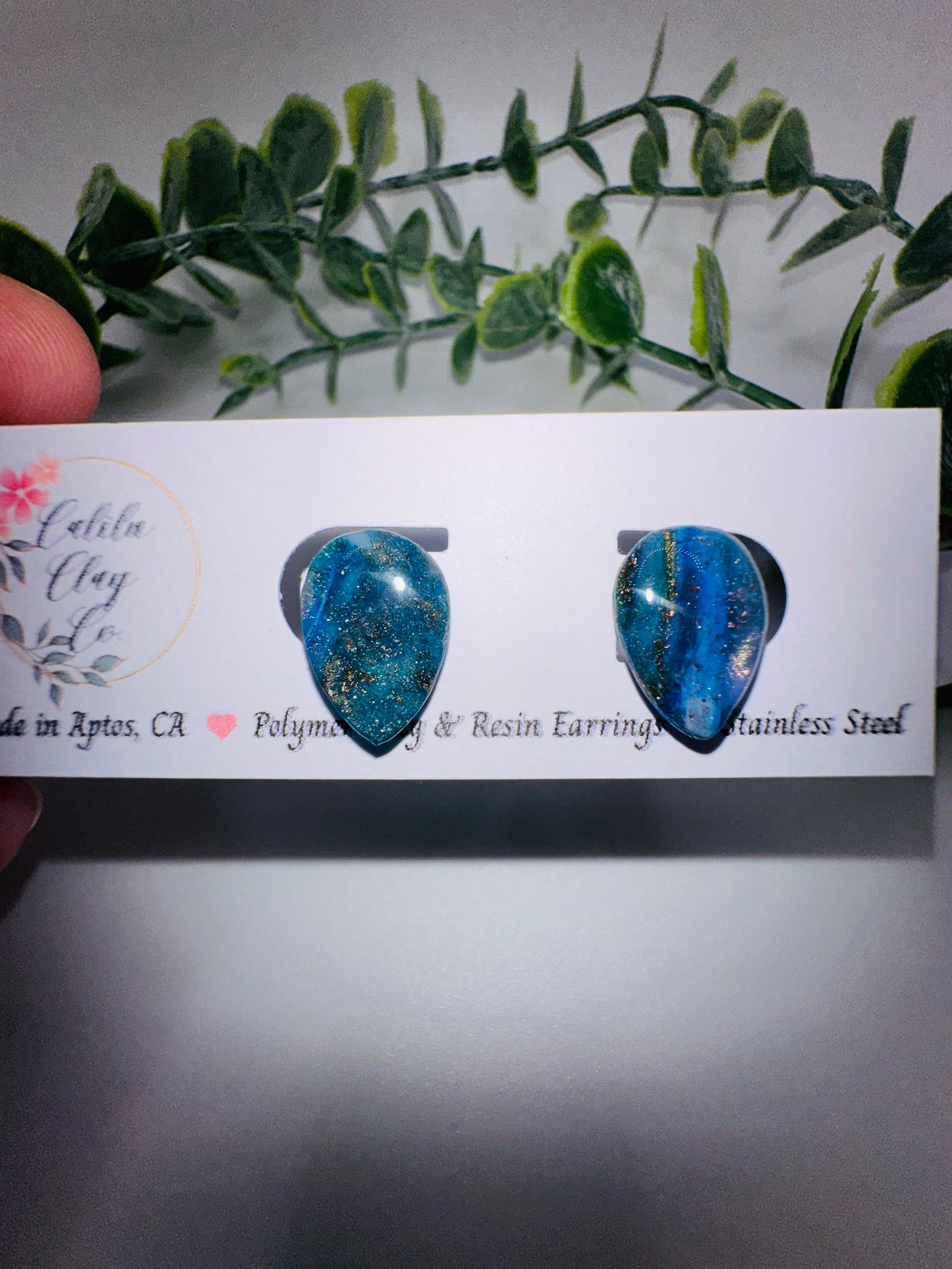 Sparkly Purple, Teal, Gold Drop Studs / Post Earrings