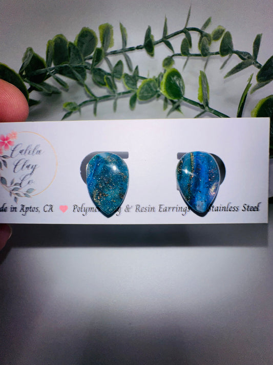 Sparkly Purple, Teal, Gold Drop Studs / Post Earrings