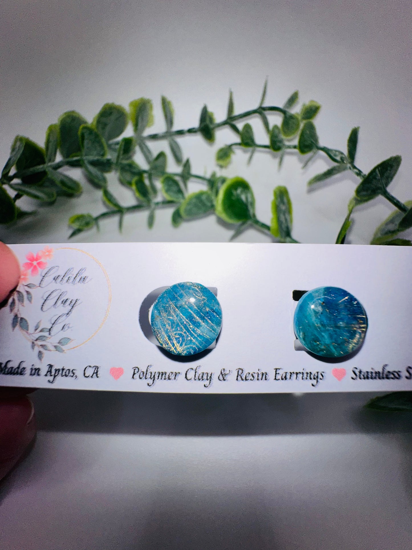 Sparkly Blue and Gold Round Studs / Post Earrings