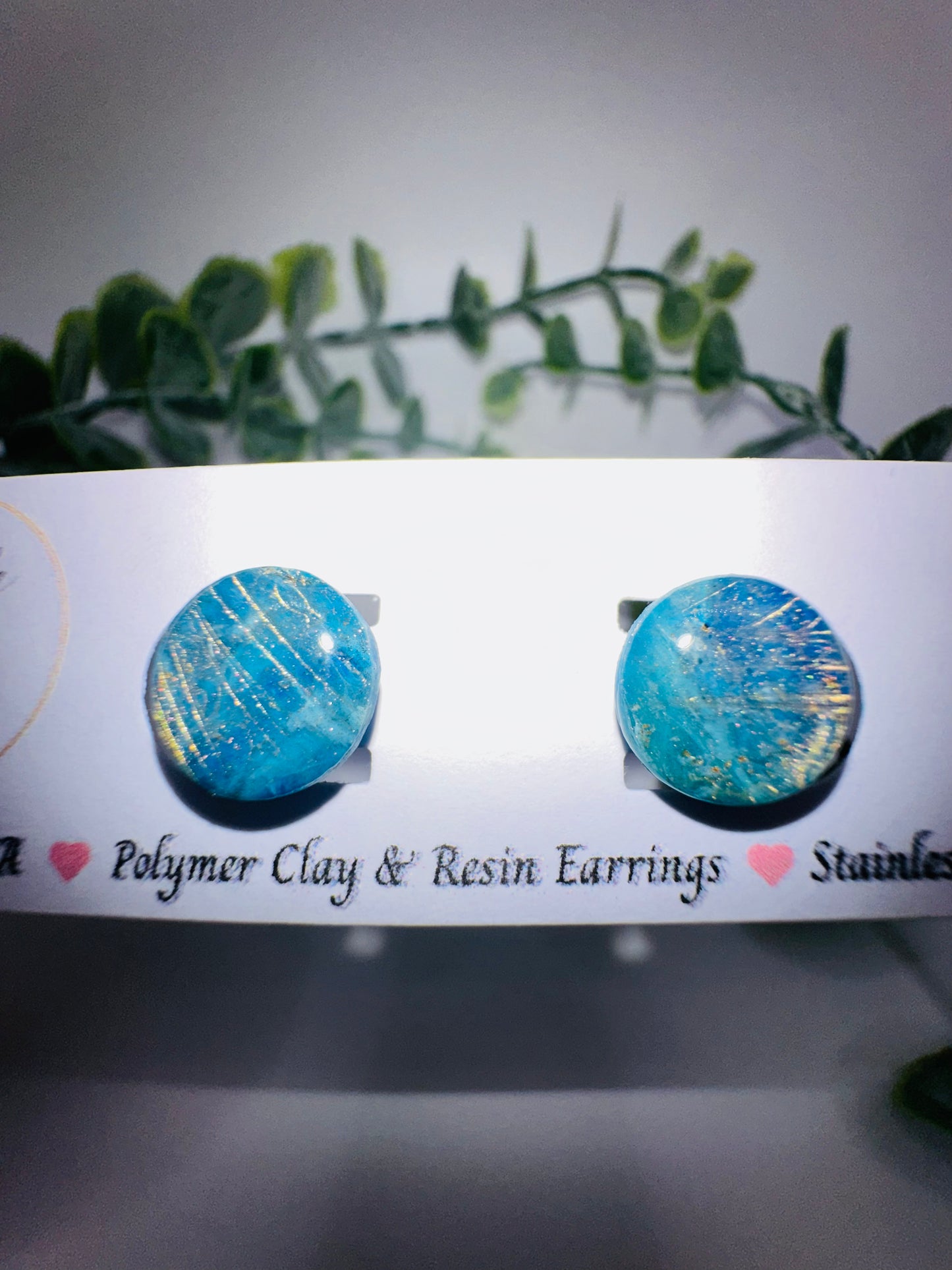 Sparkly Blue and Gold Round Studs / Post Earrings