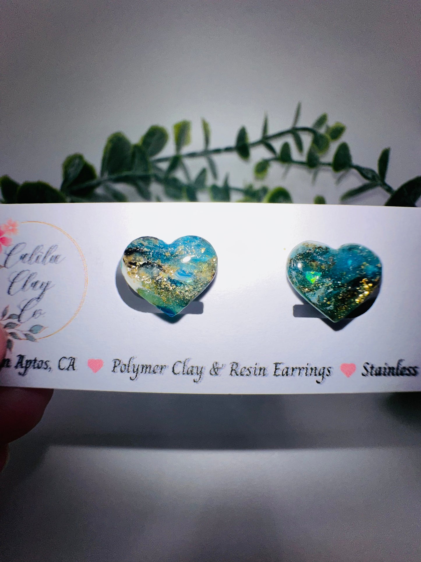 Sparkly Crashing Ocean Heart Studs / Post Earrings