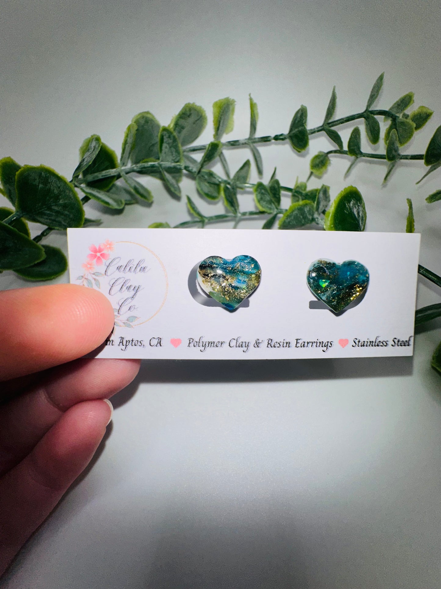 Sparkly Crashing Ocean Heart Studs / Post Earrings