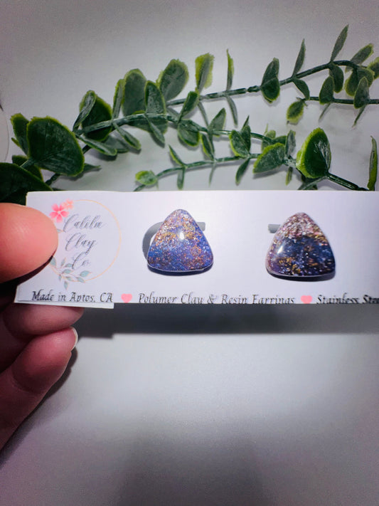 Sparkly Purple and Gold Triangle Studs / Post Earrings