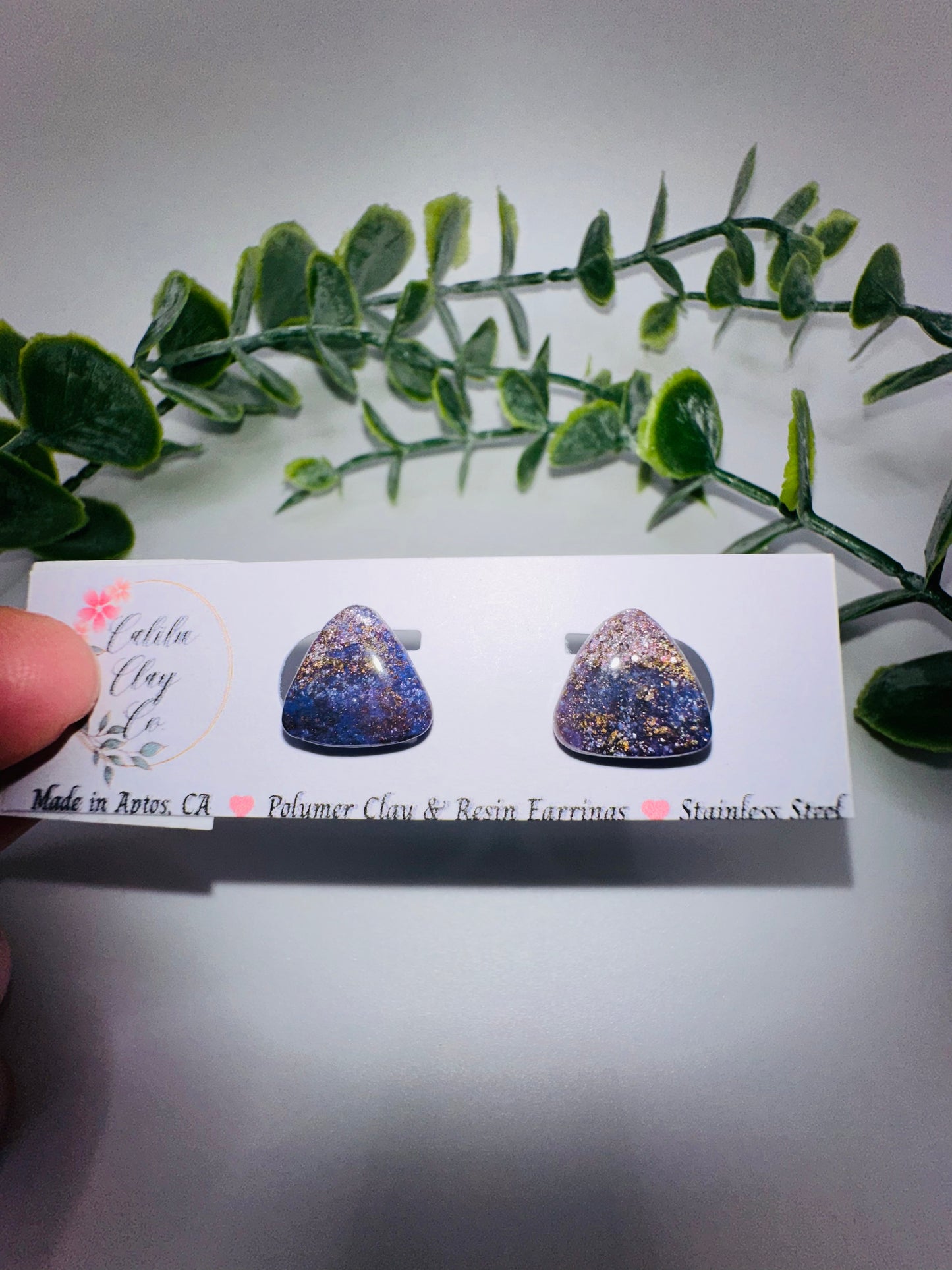 Sparkly Purple and Gold Triangle Studs / Post Earrings
