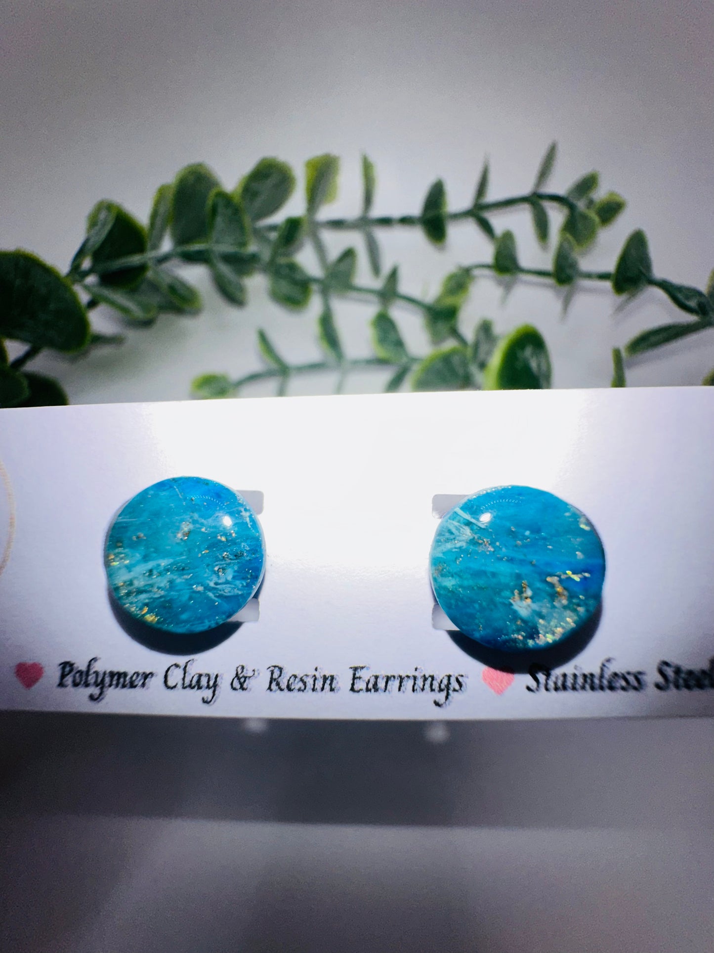 Sparkly Blue and Gold Round Studs / Post Earrings