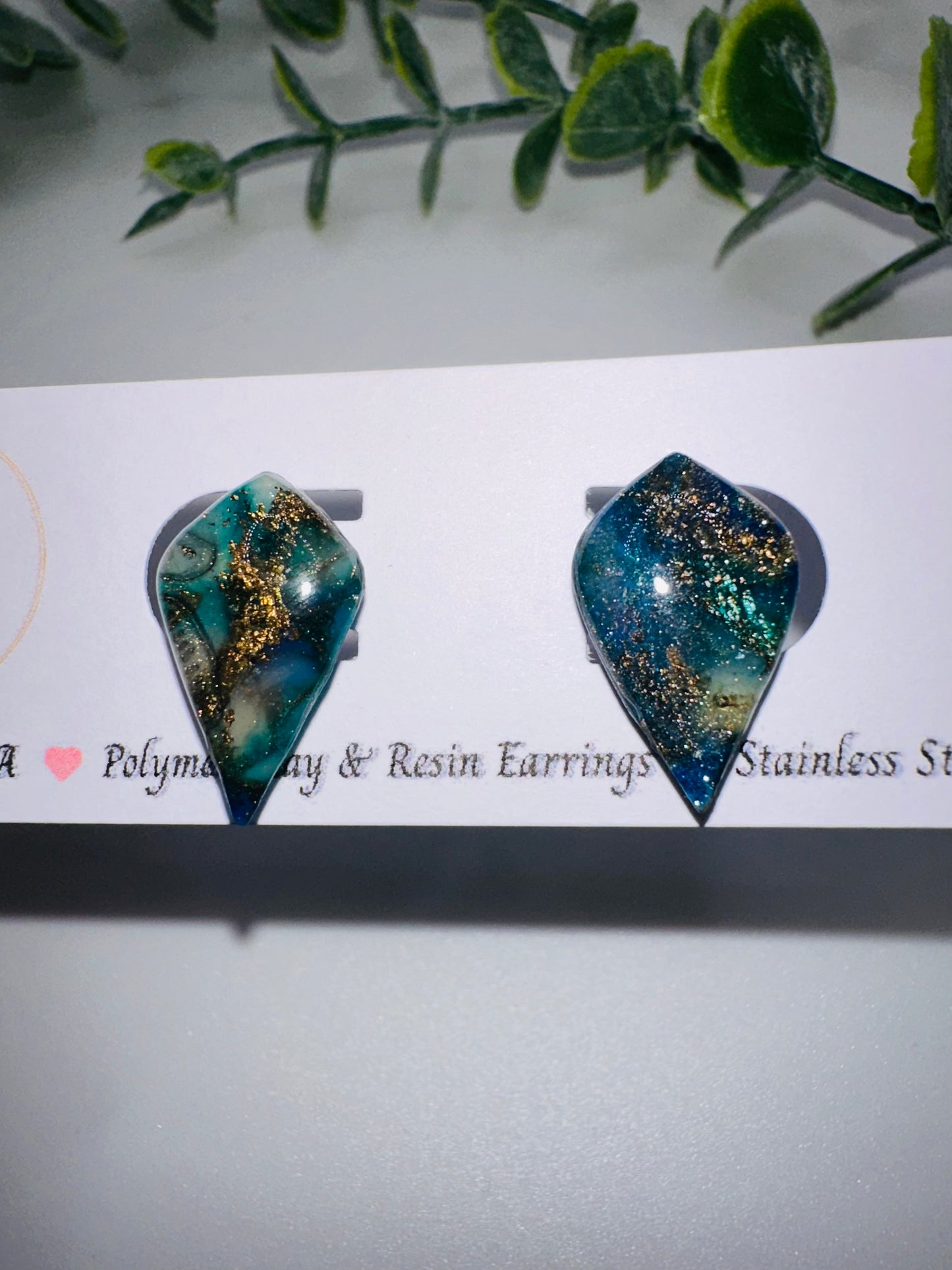 Sparkly Blue and Gold Irridescent Drop Studs / Post Earrings