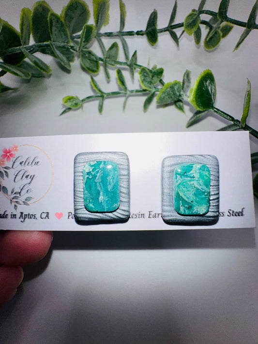 Oval/Rectangle Turquoise Ocean Studs / Post Earrings