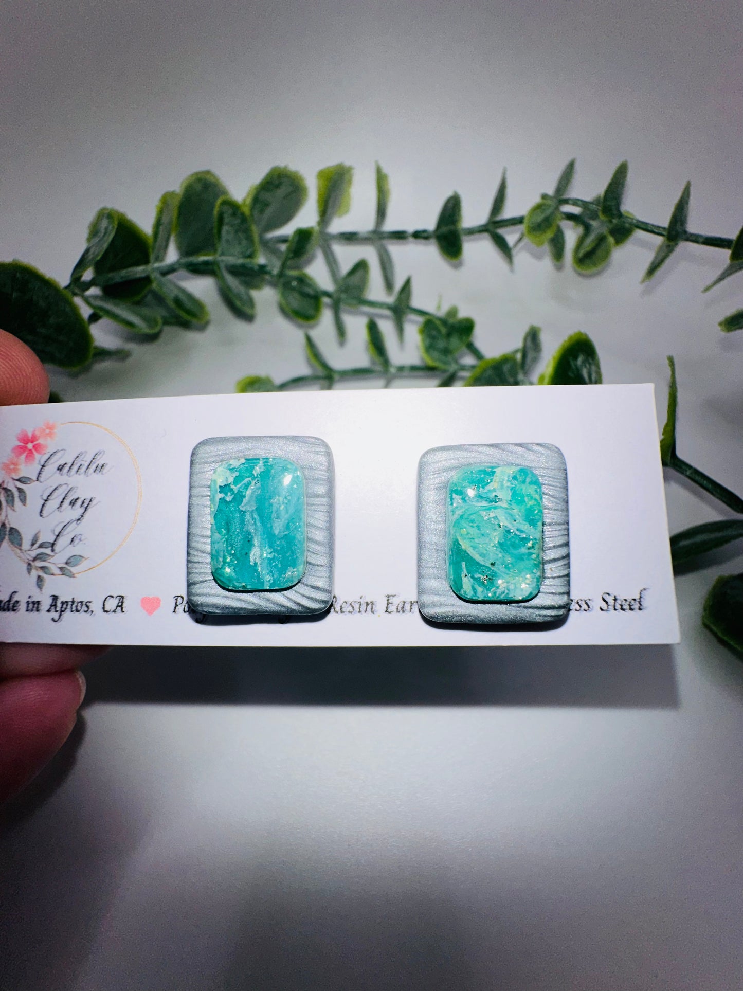 Oval/Rectangle Turquoise Ocean Studs / Post Earrings