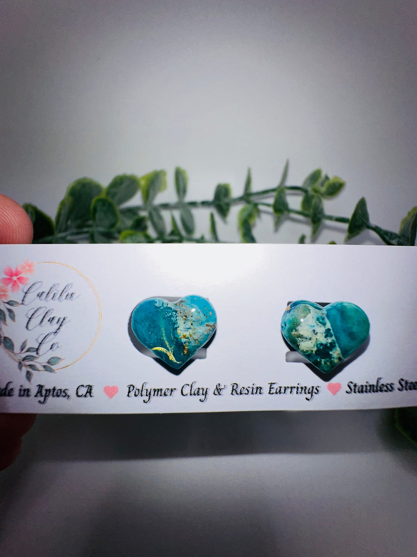 Marbled Teal Ocean Heart Studs
