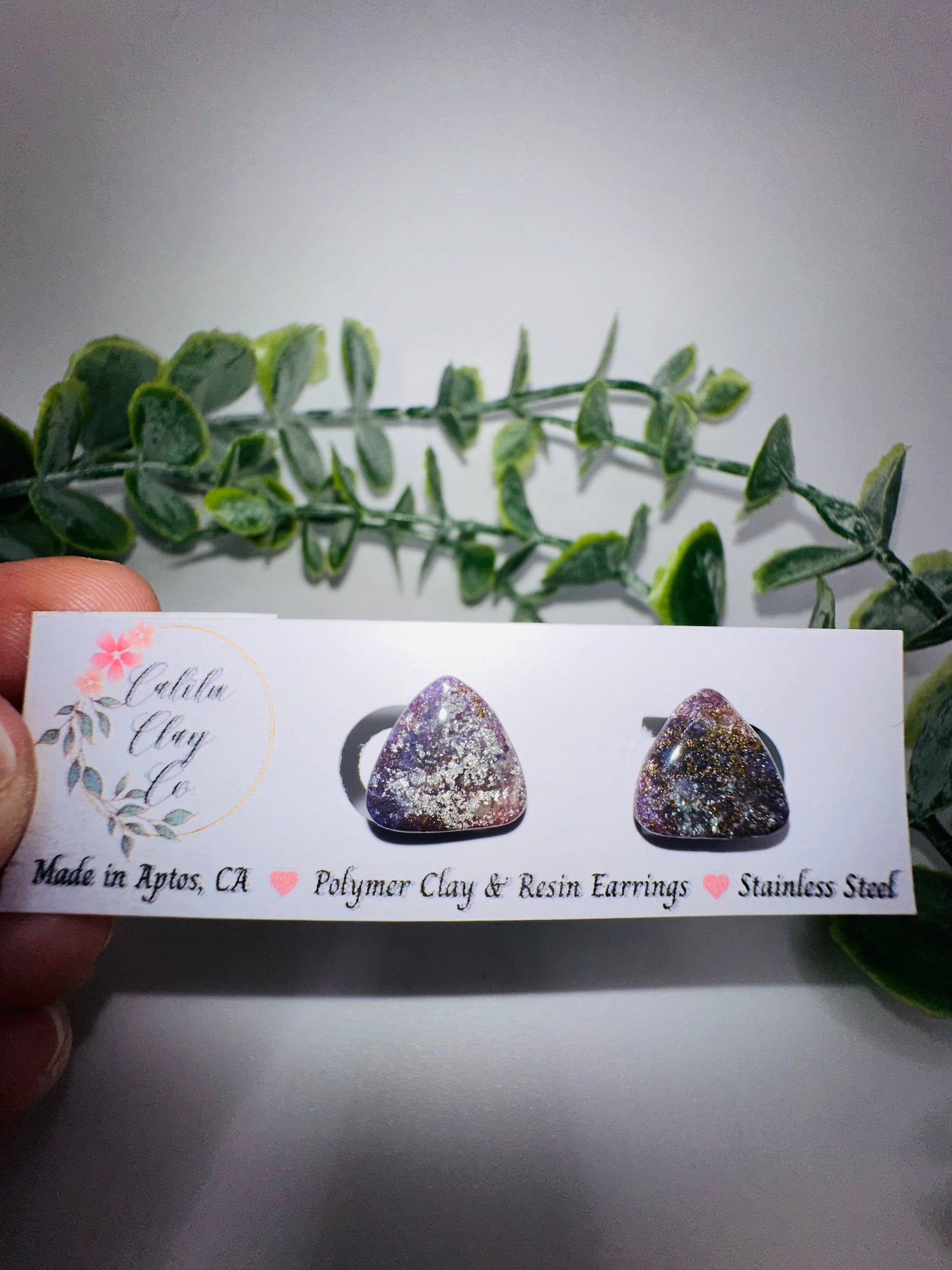 Sparkly Purple and Gold Triangle Studs / Post Earrings