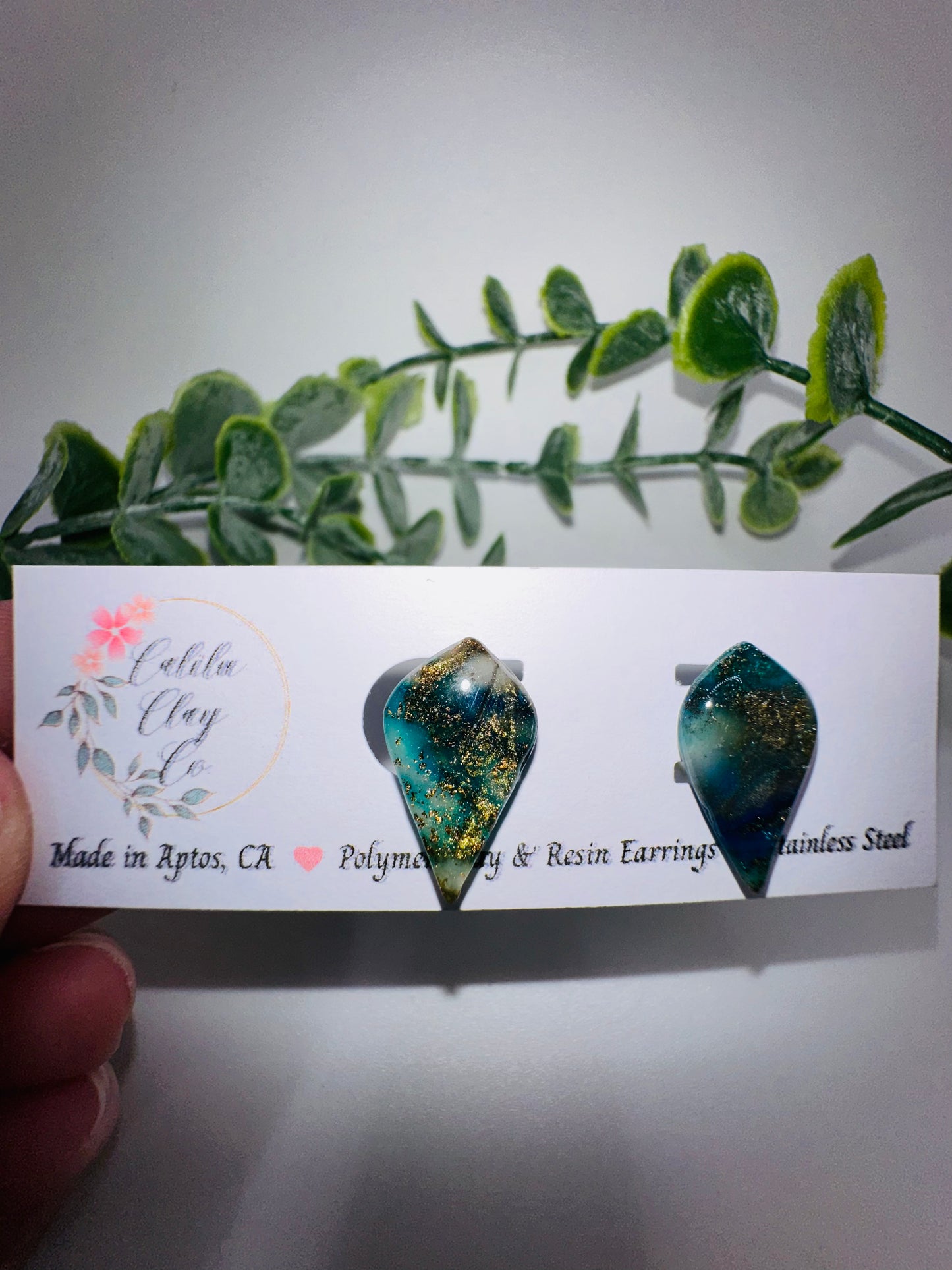 Sparkly Blue and Gold Irridescent Drop Studs / Post Earrings