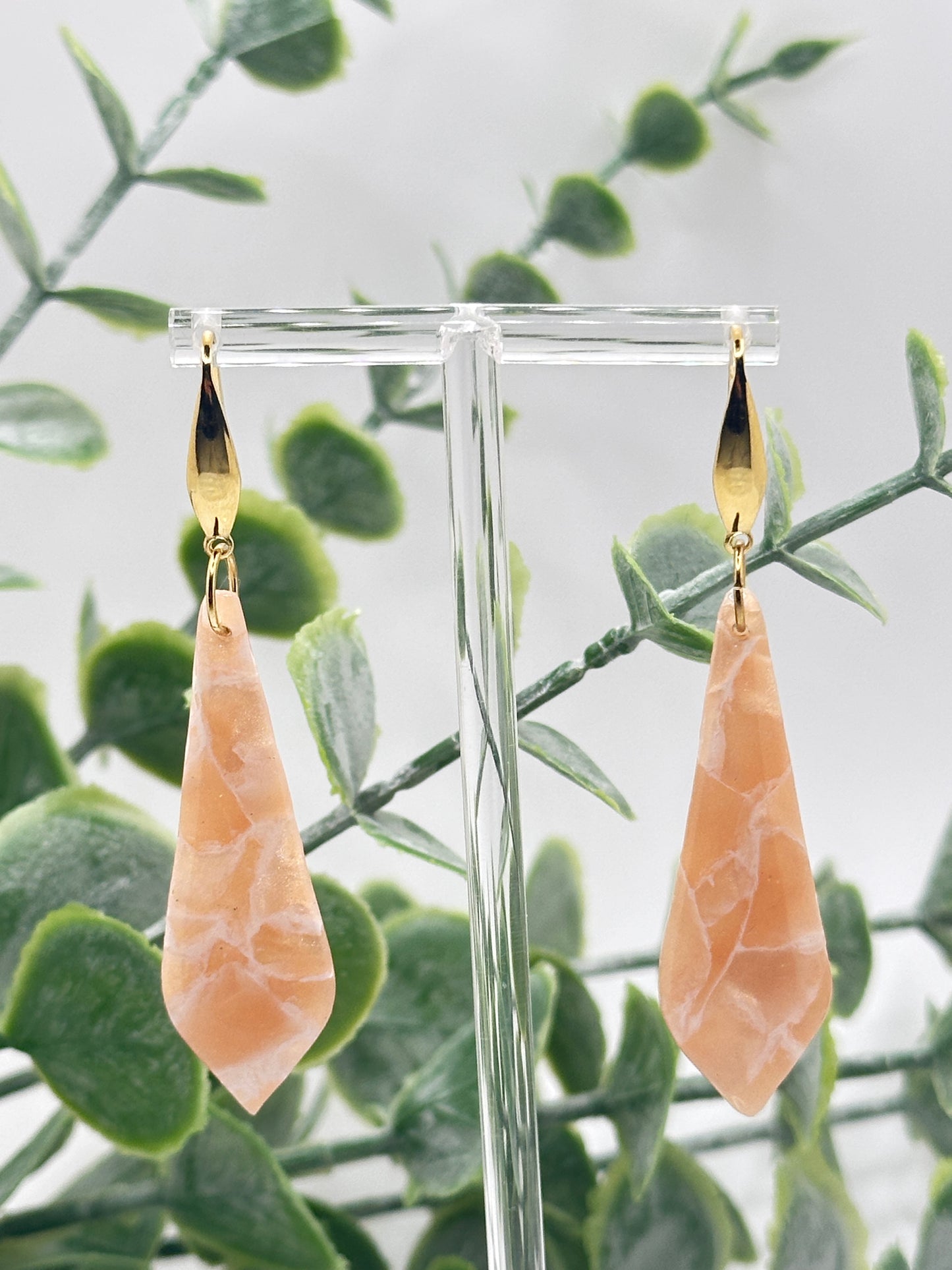 Marbled Peach Bar Dangles Earrings