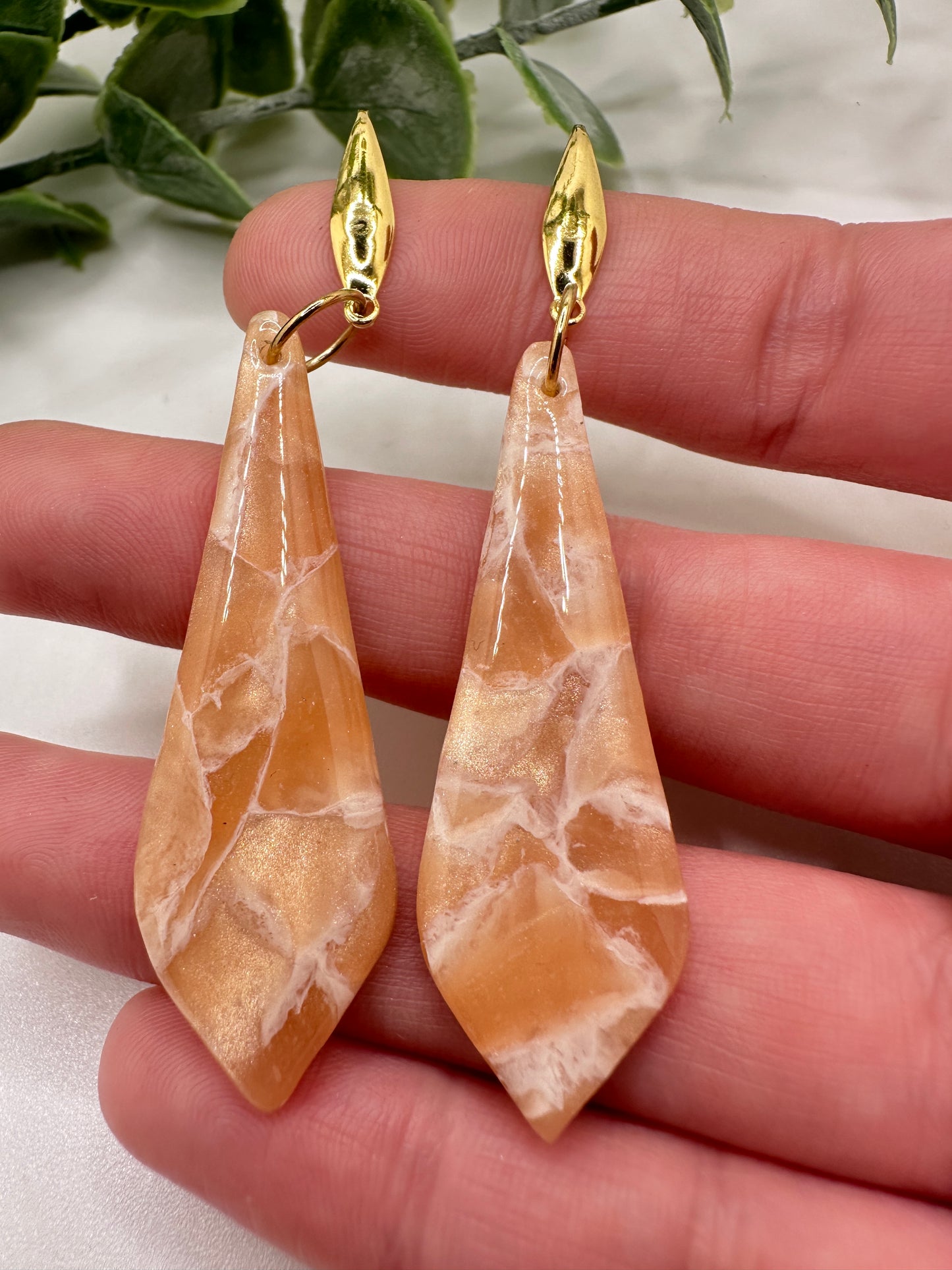 Marbled Peach Bar Dangles Earrings