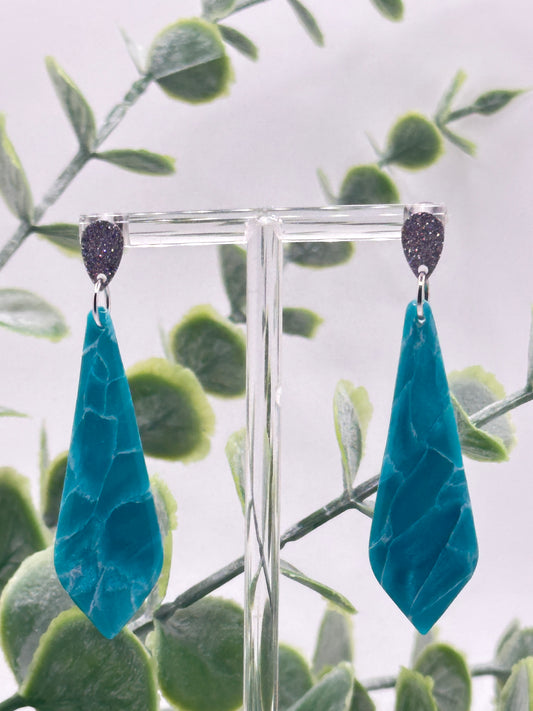 Marbled Teal Bar Dangles Earrings