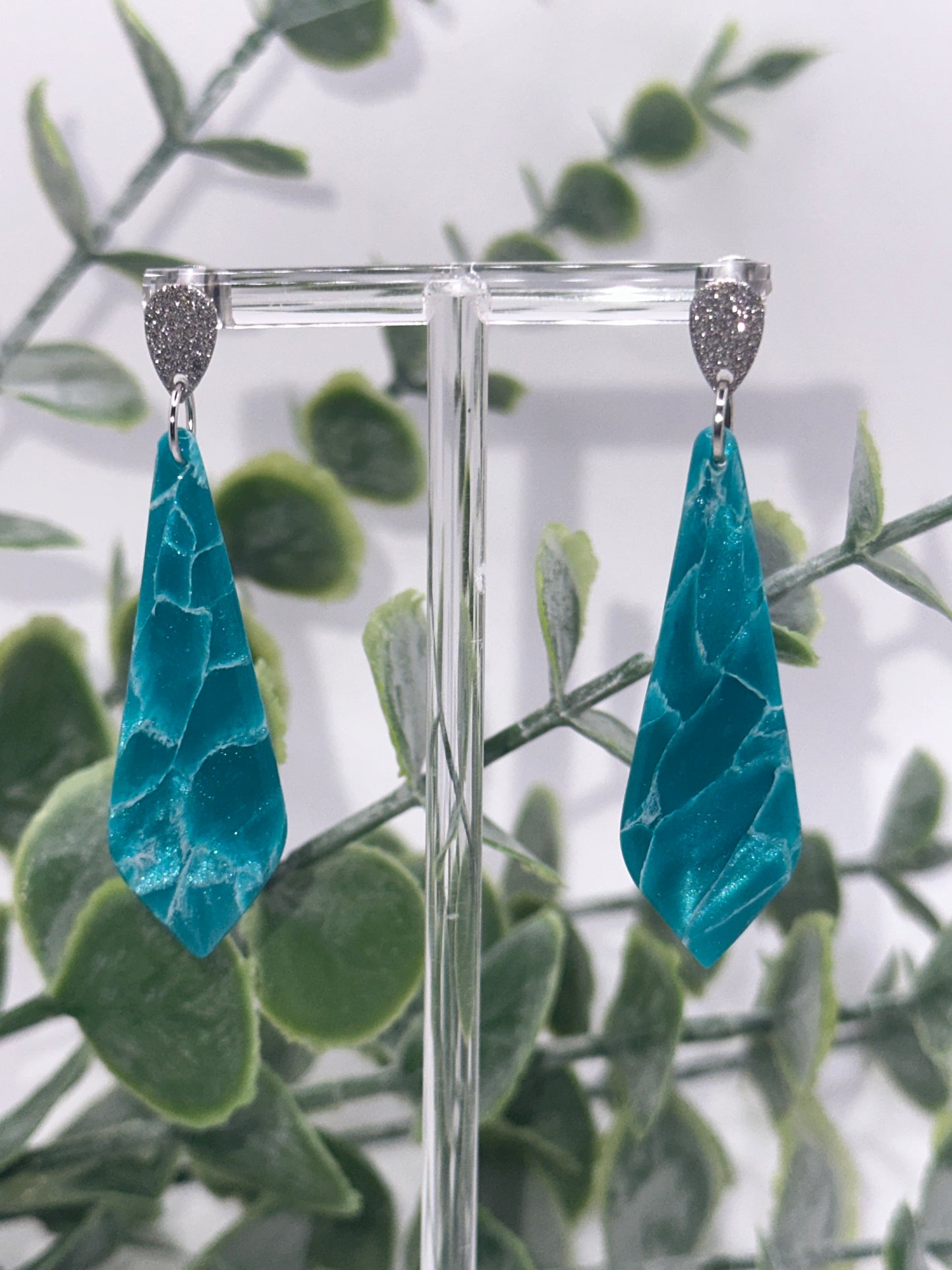 Marbled Teal Bar Dangles Earrings