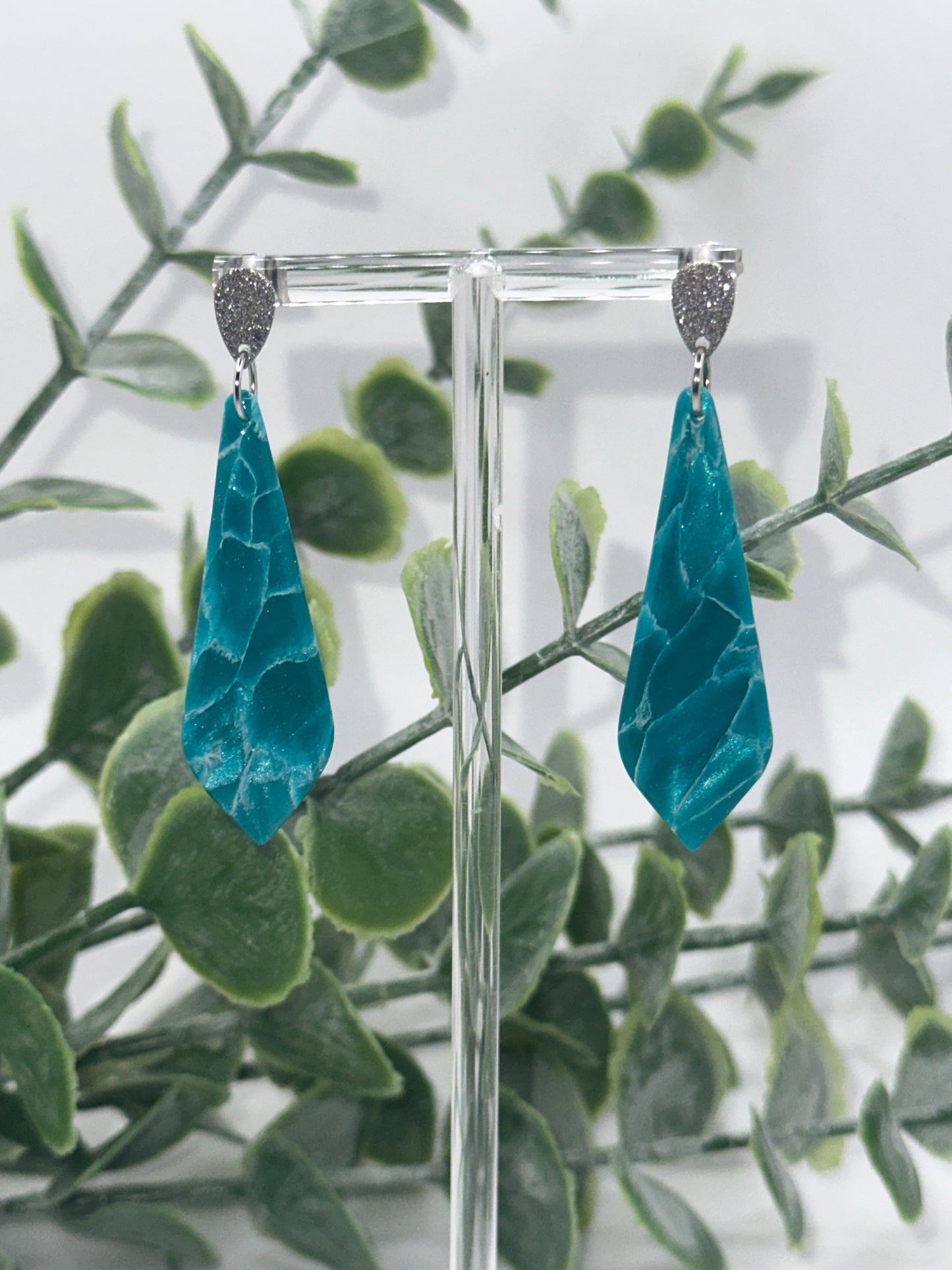 Marbled Teal Bar Dangles Earrings