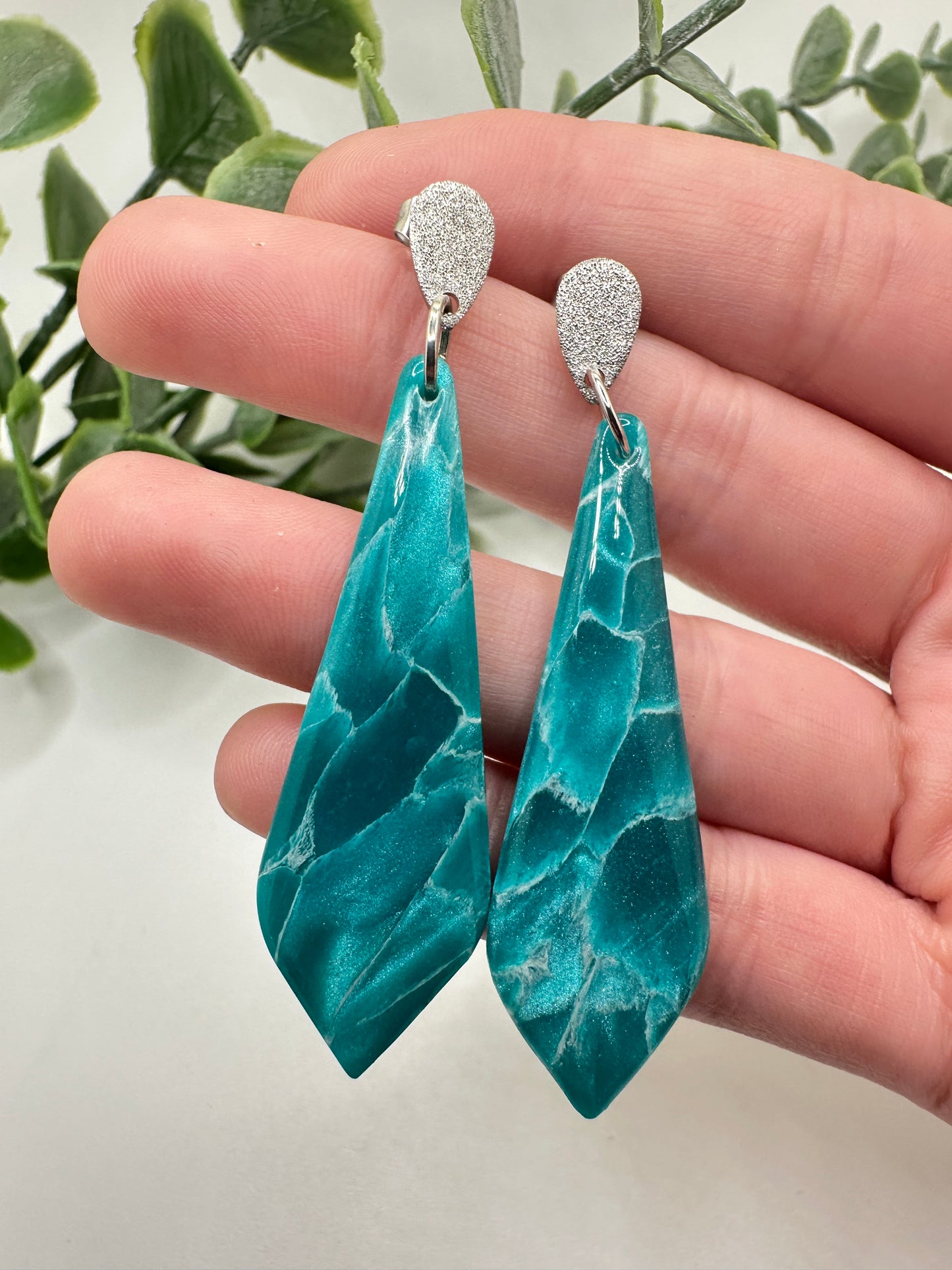 Marbled Teal Bar Dangles Earrings