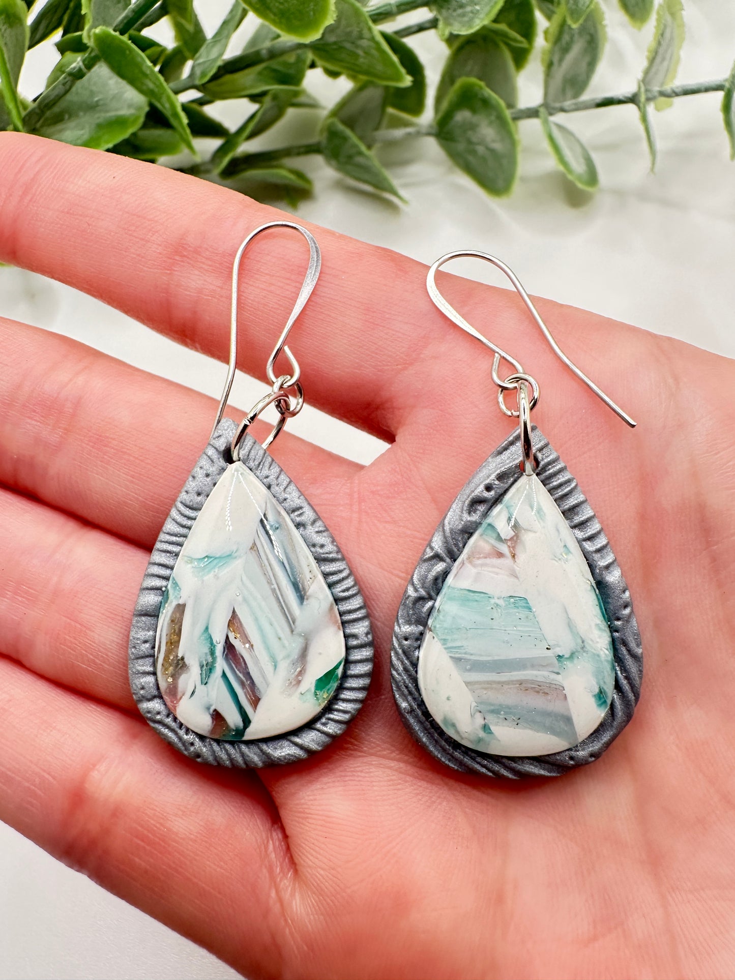 Pastel Teardrop Abstract Marbled Dangles Earrings