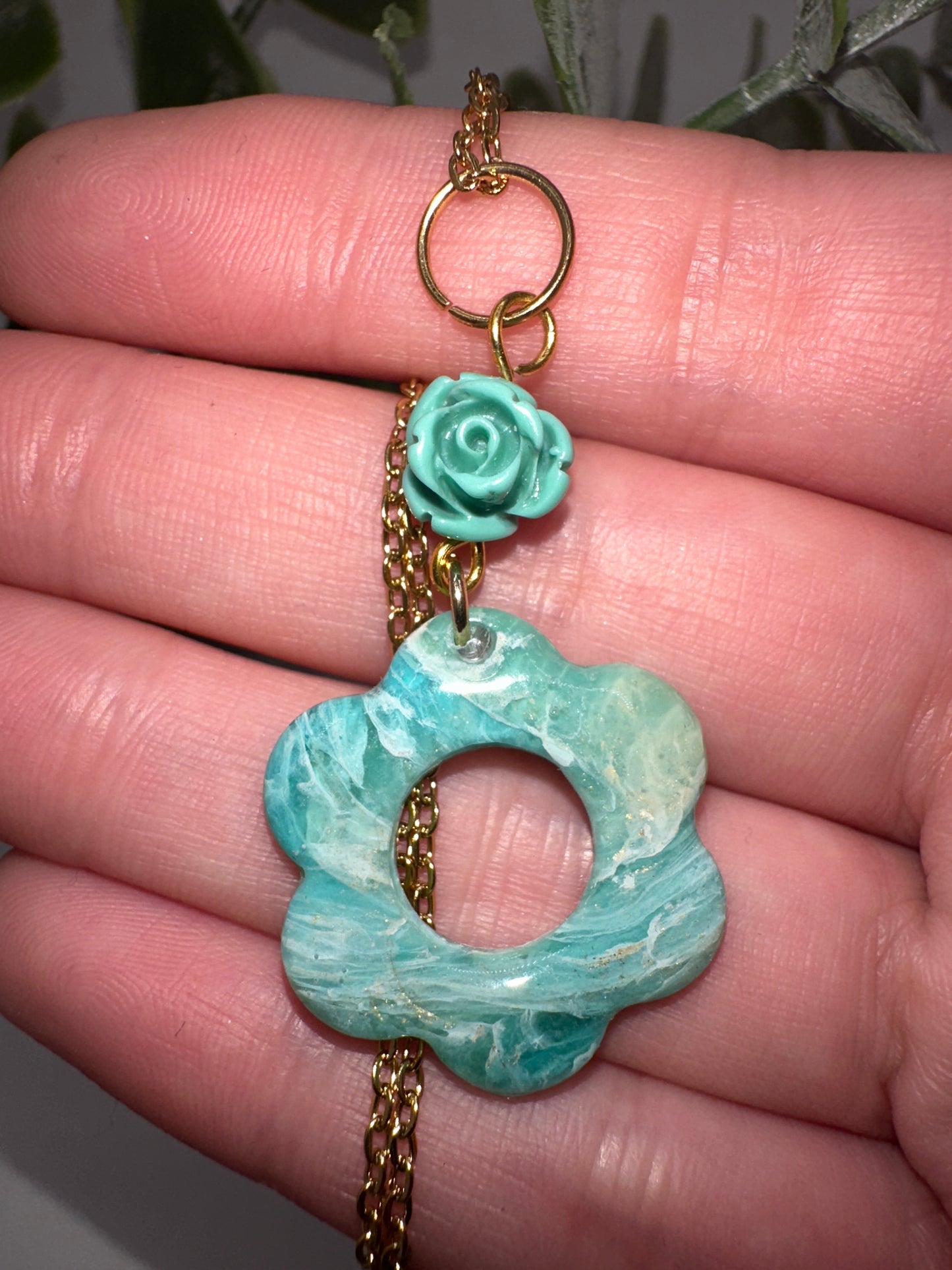 Jade Ocean Floral Drop Necklace