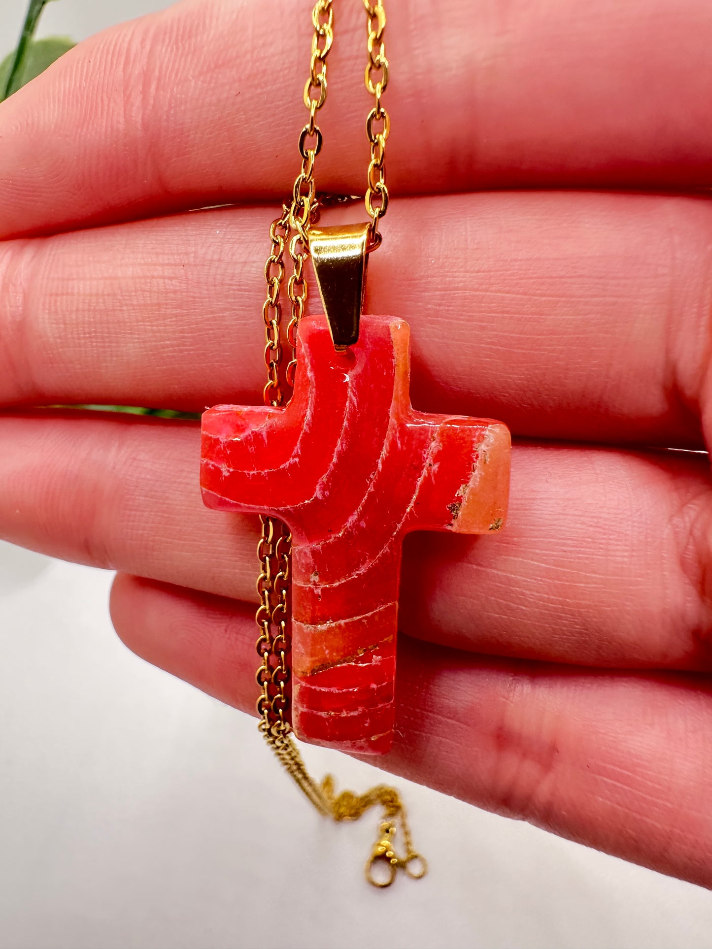 Coral Marbled Cross Necklace