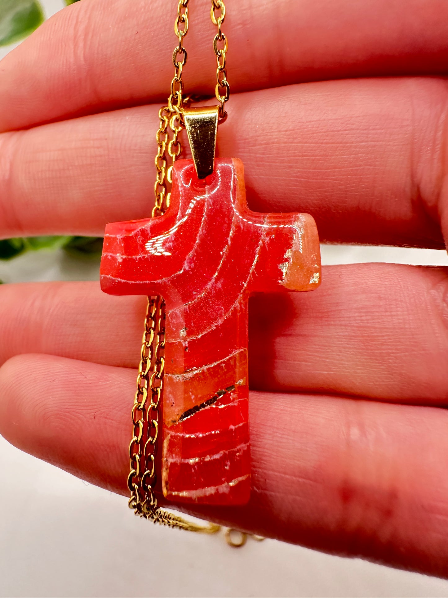 Coral Marbled Cross Necklace