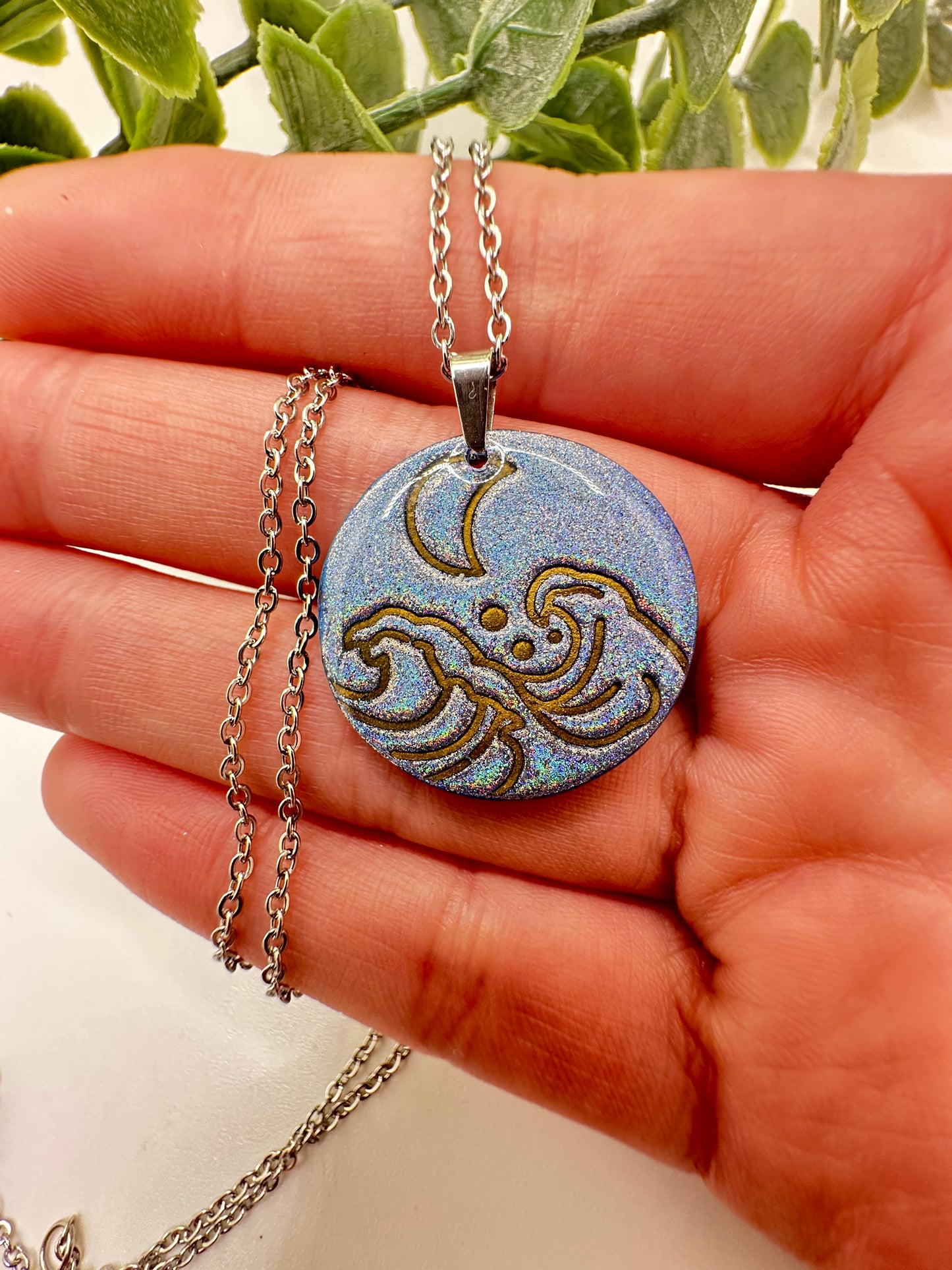 Holographic Moon & Waves Necklace