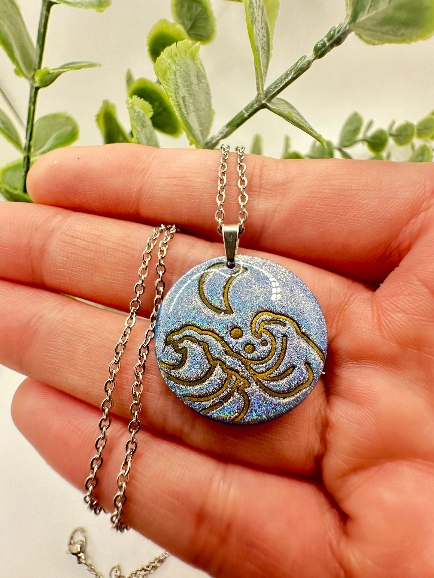 Holographic Moon & Waves Necklace