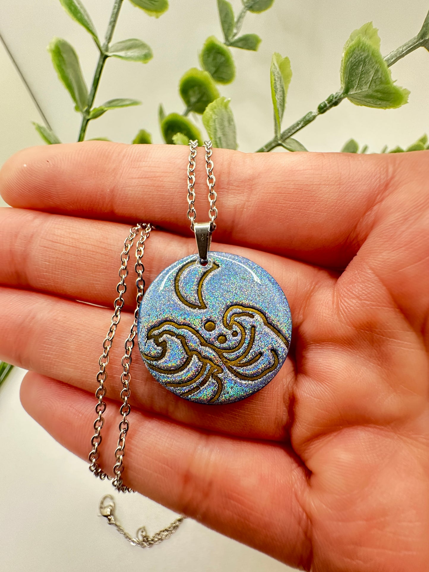 Holographic Moon & Waves Necklace