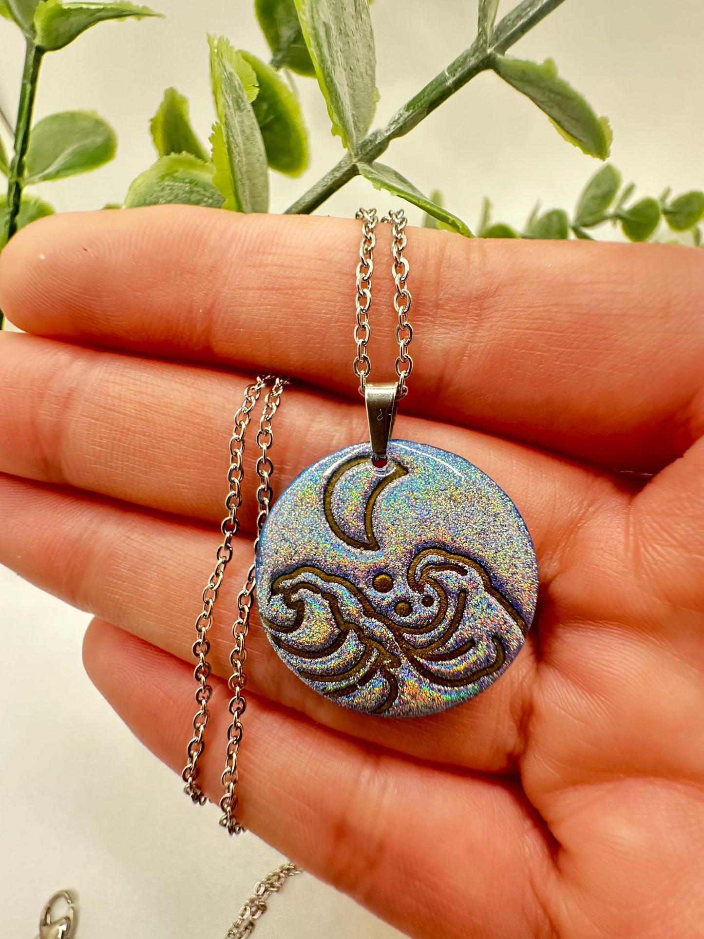Holographic Moon & Waves Necklace