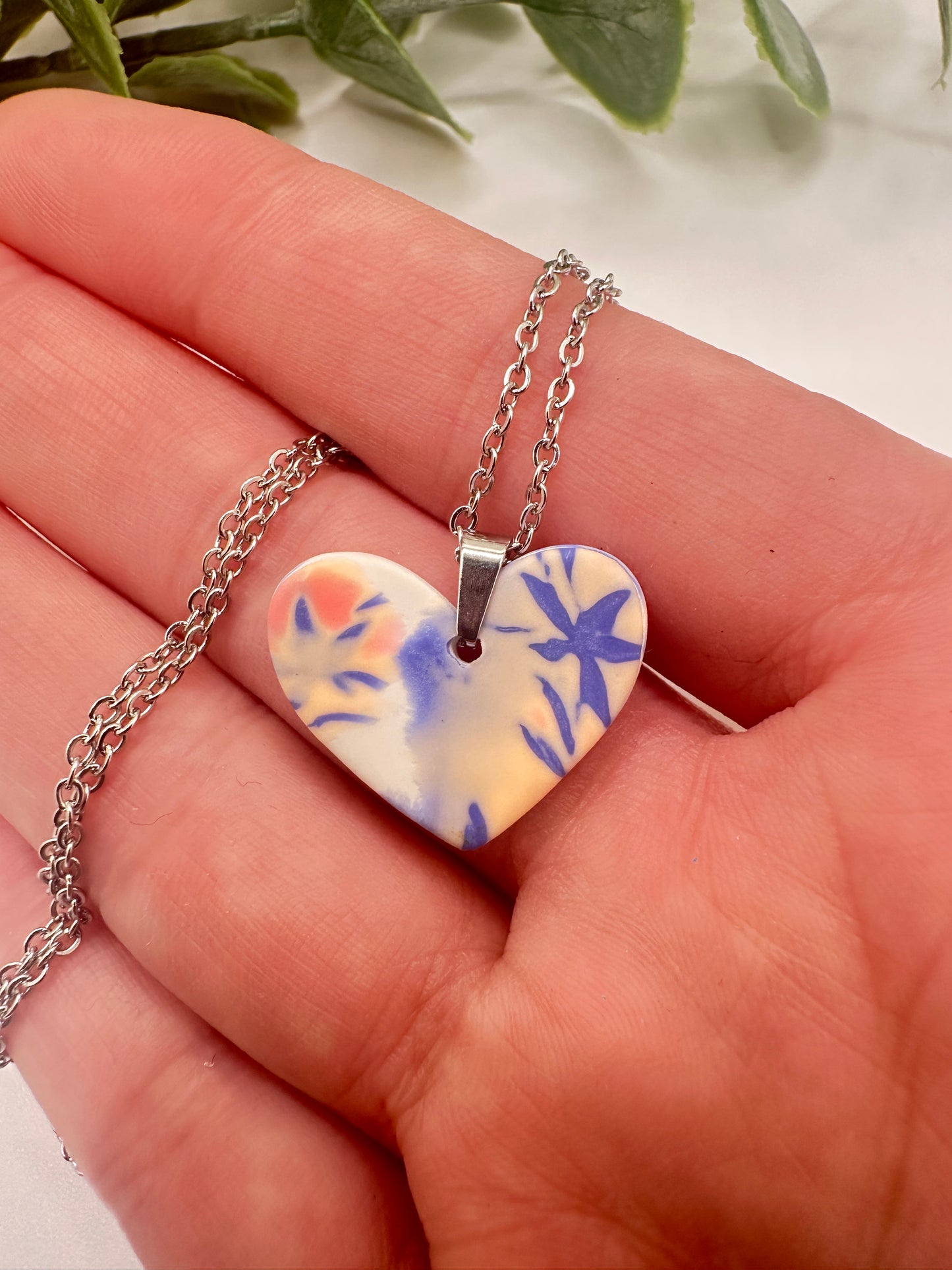 Mokume Gane Floral Heart Necklace