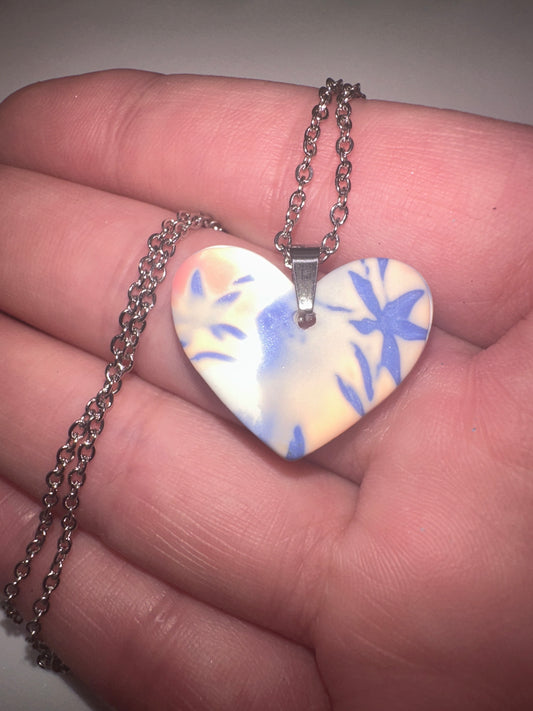 Mokume Gane Floral Heart Necklace