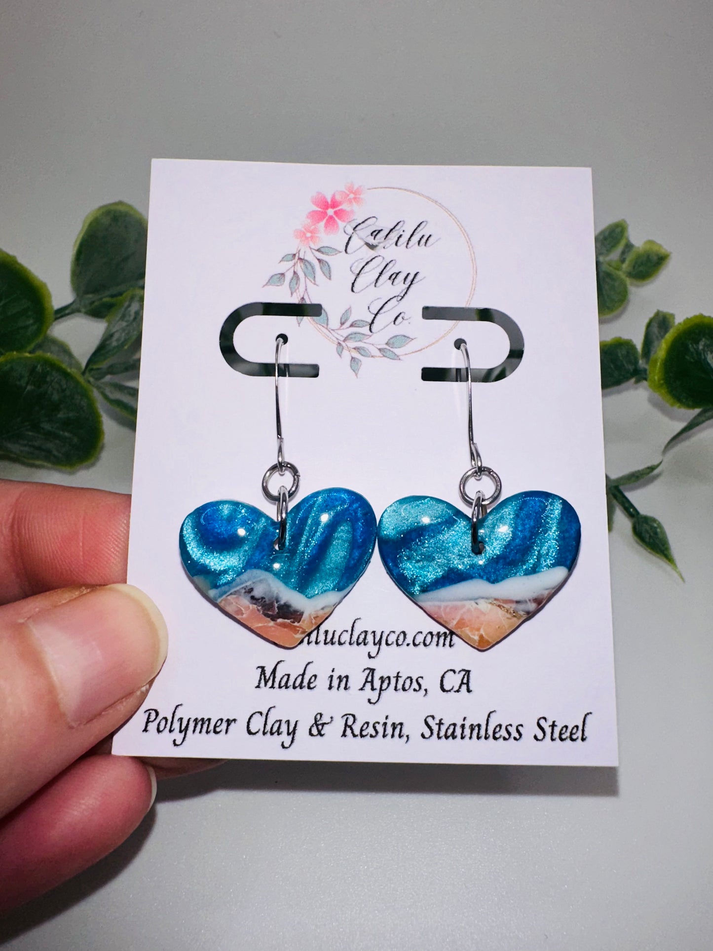 Brilliant Coral Ocean Heart Dangle Earrings
