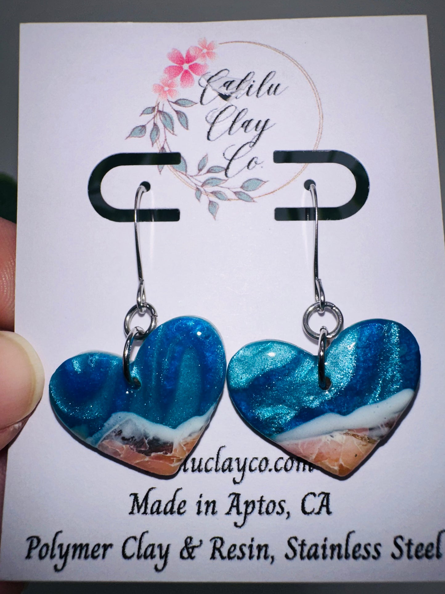 Brilliant Coral Ocean Heart Dangle Earrings