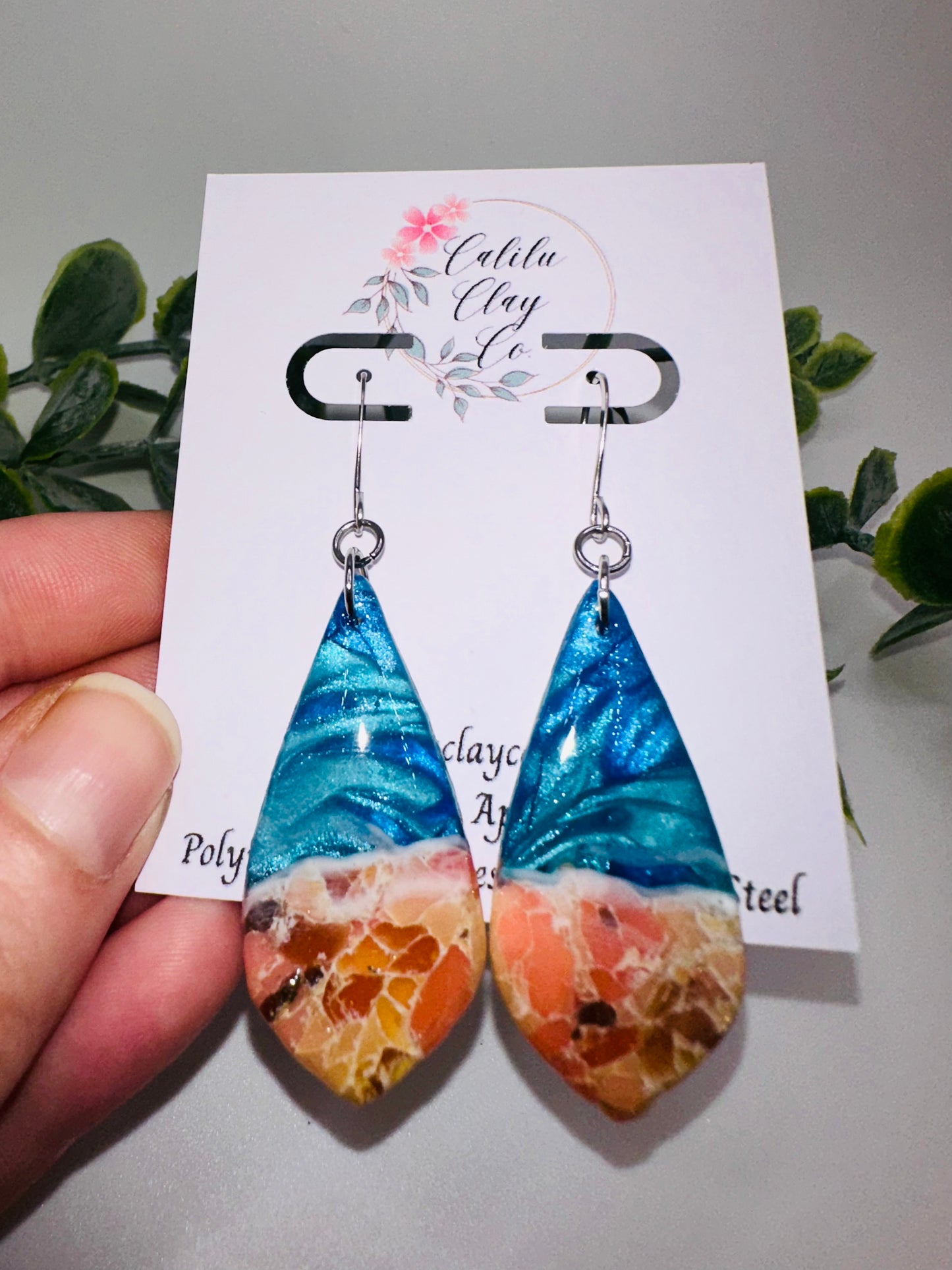 Brilliant Coral Ocean Long Drop Dangle Earrings