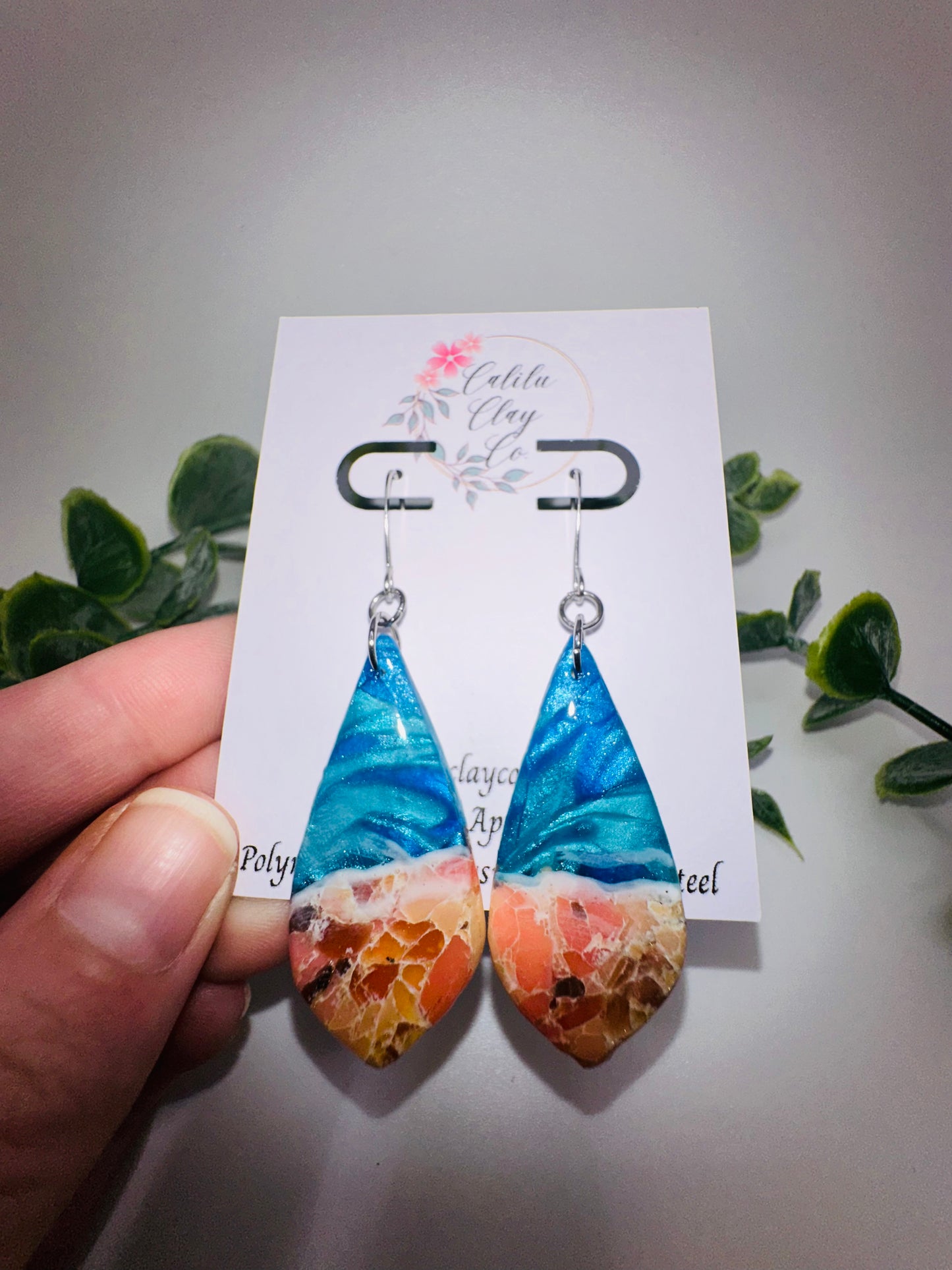 Brilliant Coral Ocean Long Drop Dangle Earrings