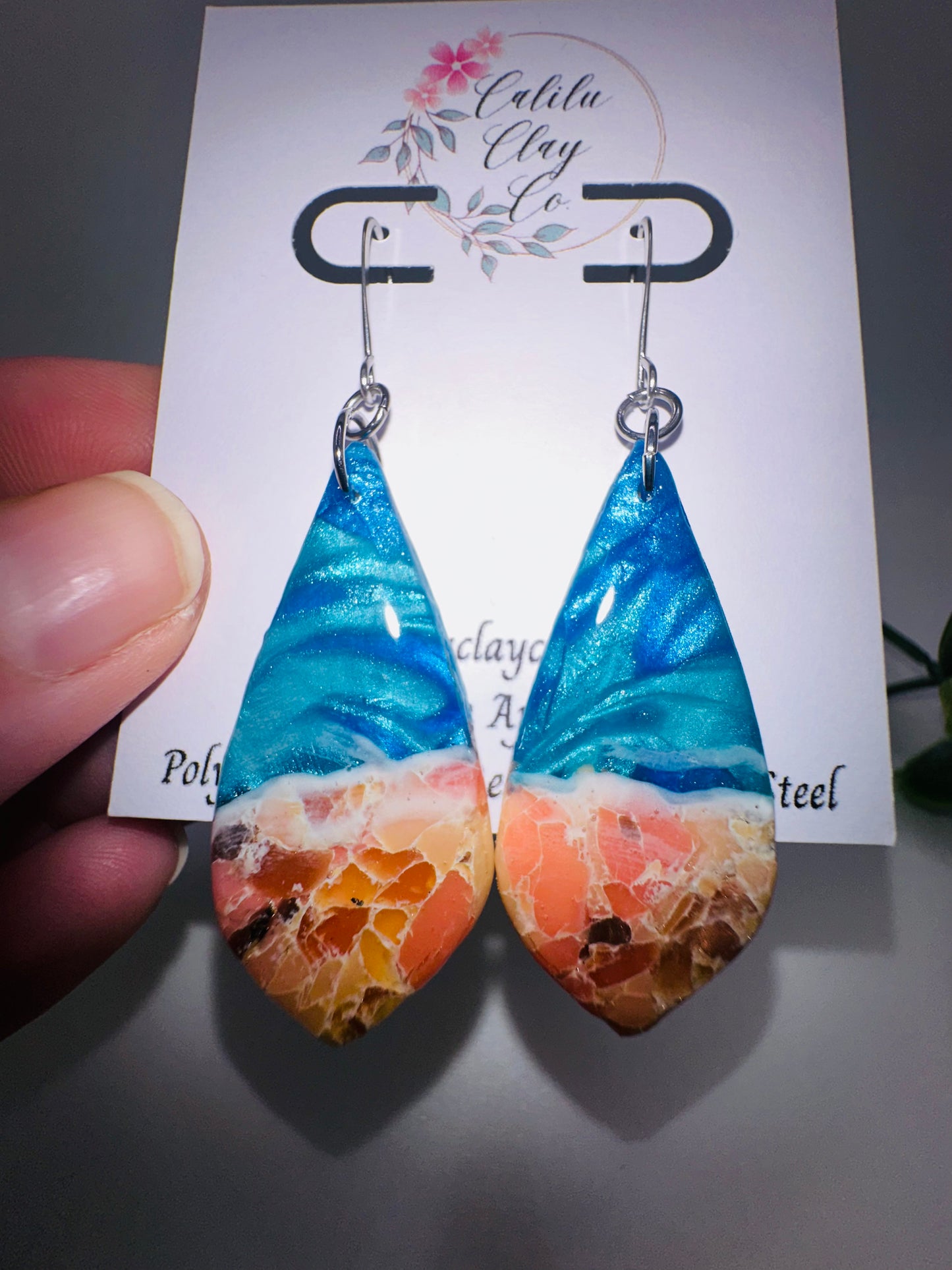 Brilliant Coral Ocean Long Drop Dangle Earrings