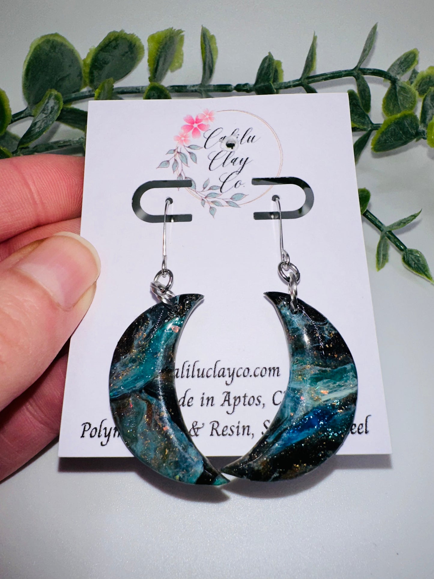 Celestial Teal Ocean Waves on the Rocks Dangle Earrings