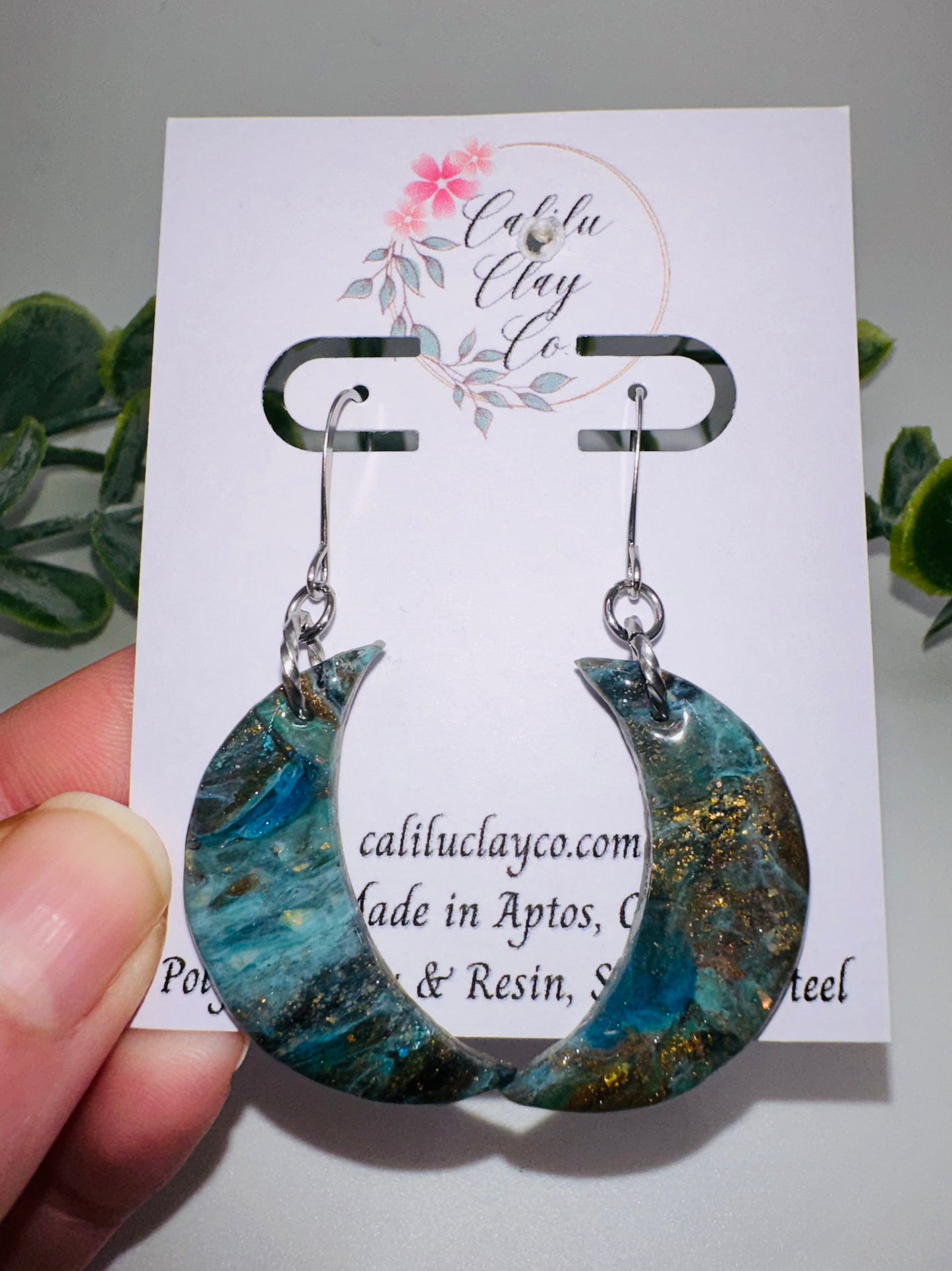 Celestial Teal Ocean Waves on the Rocks Dangle Earrings