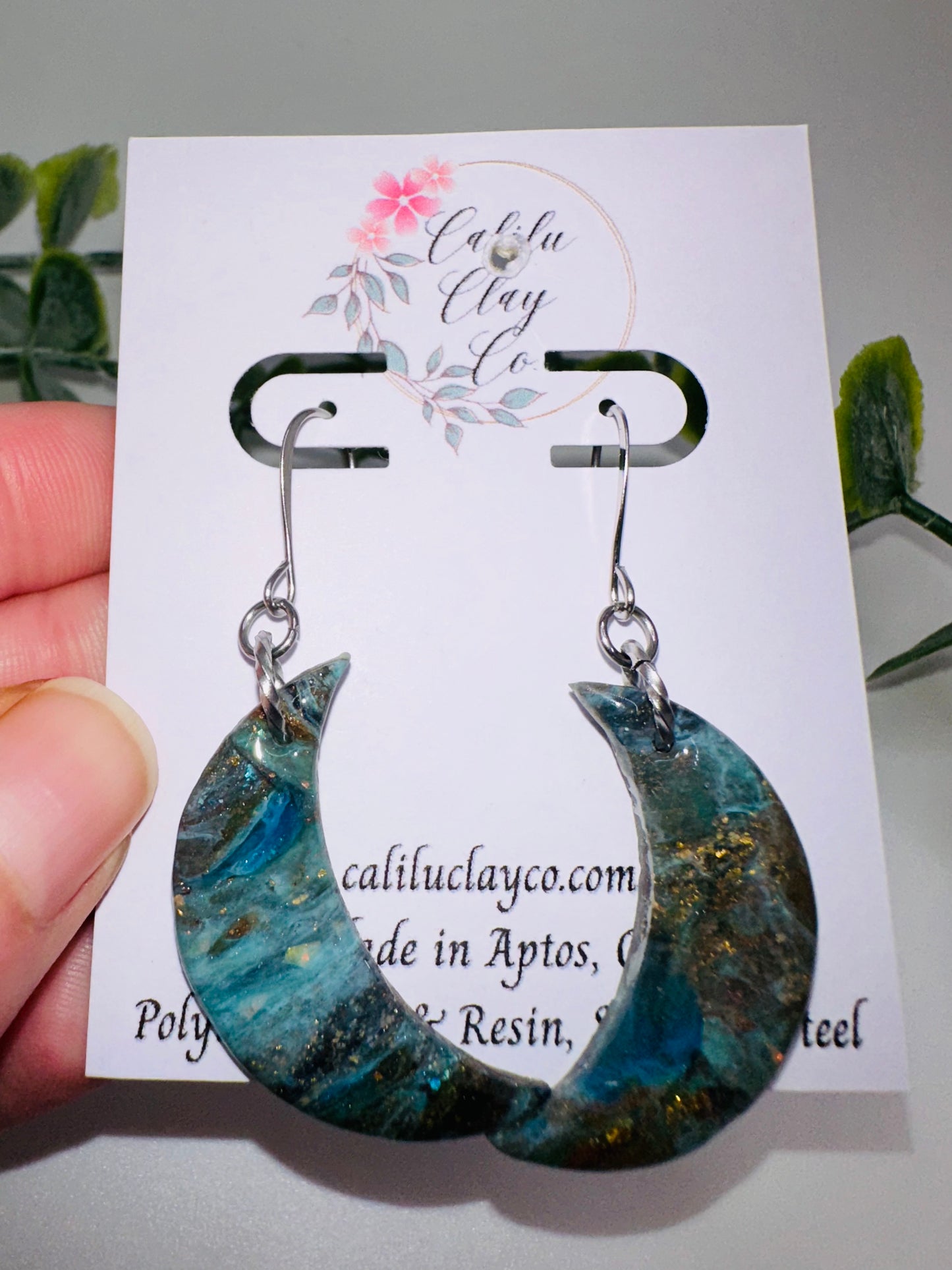 Celestial Teal Ocean Waves on the Rocks Dangle Earrings