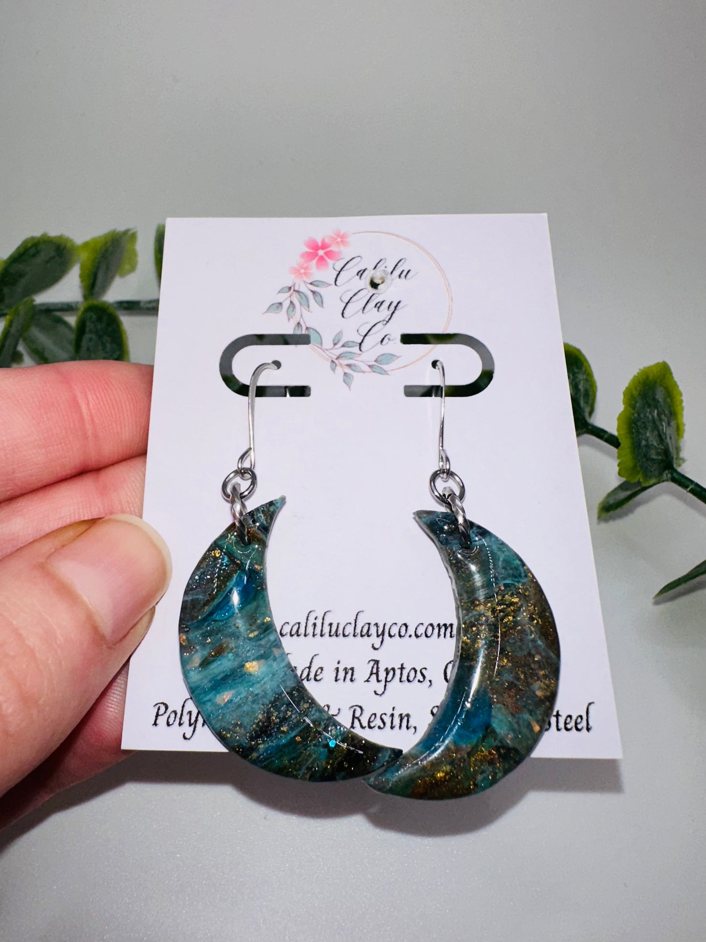 Celestial Teal Ocean Waves on the Rocks Dangle Earrings
