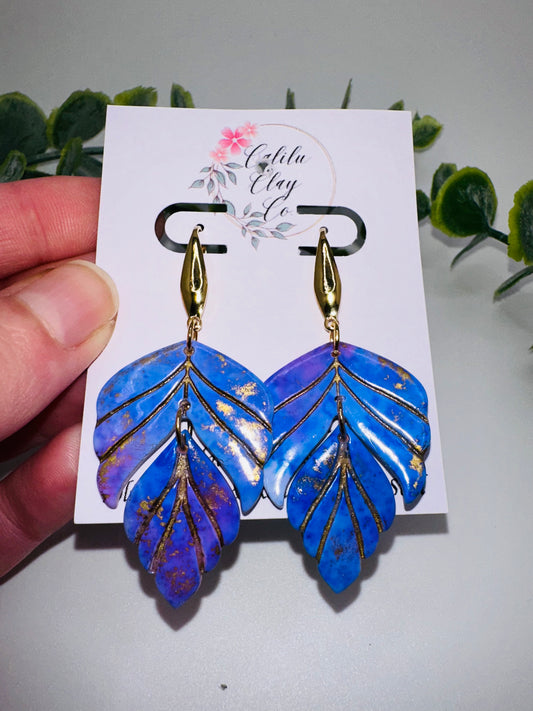 Purple and Gold Dangly Leaves Earrings