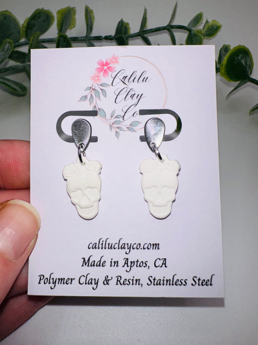 White Candy Skull Post Dangles .75IN - Can be Painted!!