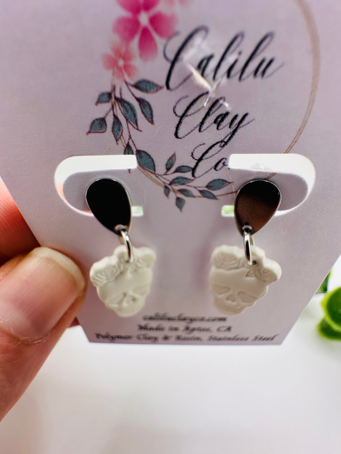White Candy Skull Post Dangles .75IN - Can be Painted!!